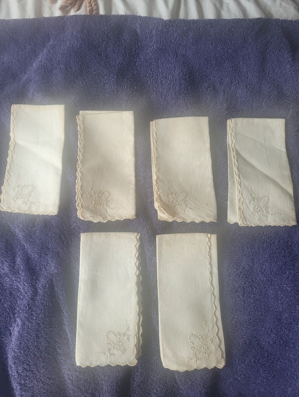 Source Unknown Cream Embroidered Linen Napkins - Set of 7